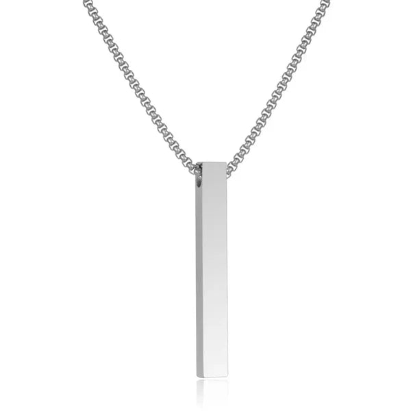 Silver Vertical Bar Pendant Necklace for Men Women
